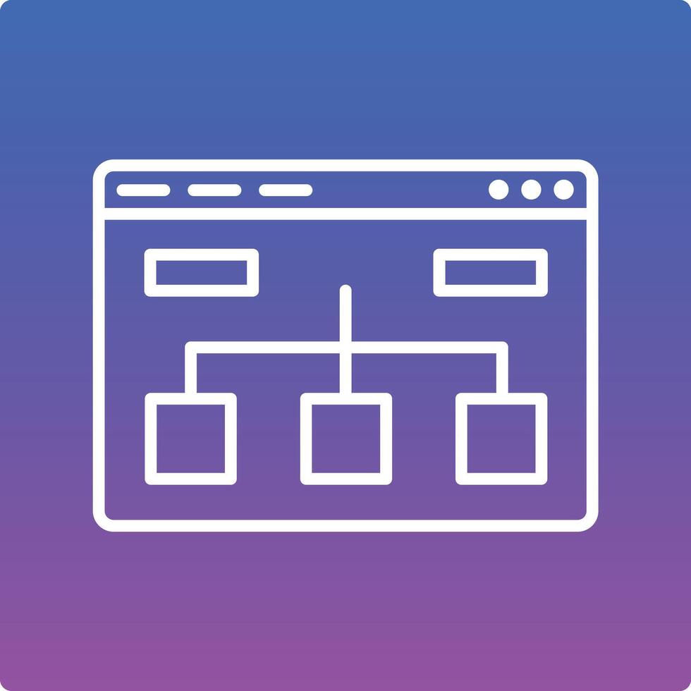 A white and purple icon with a computer screen and a diagram vector