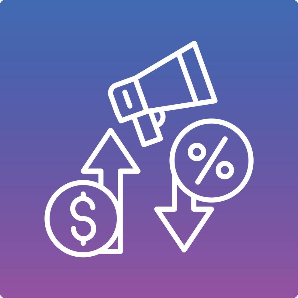 A white icon with a megaphone and dollar signs vector