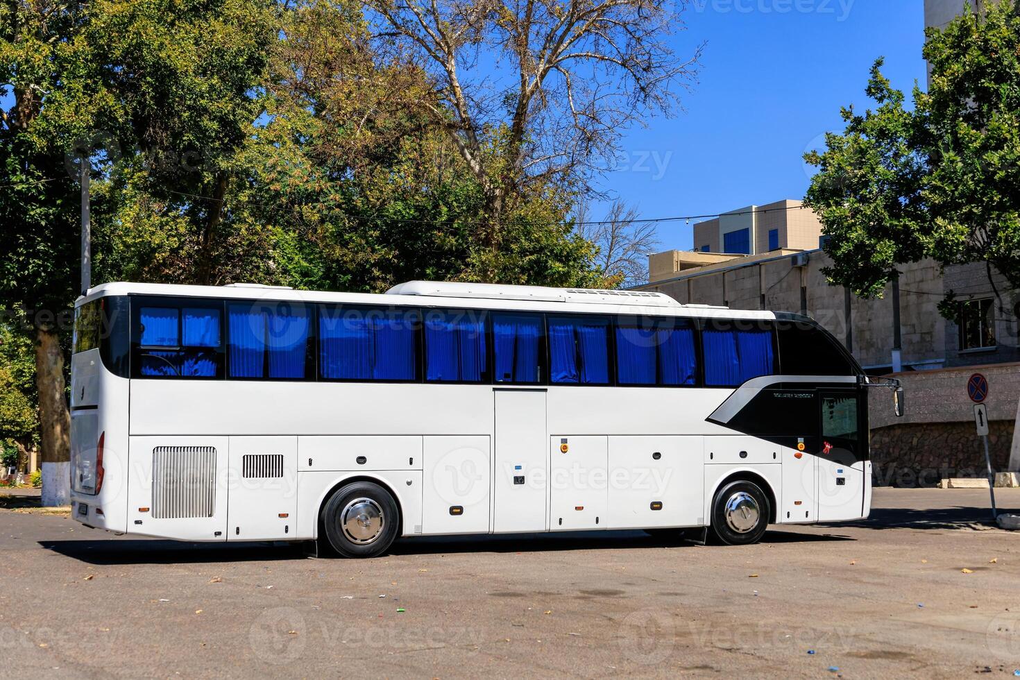 Tourist highway bus for transporting groups of people on travel tours. photo