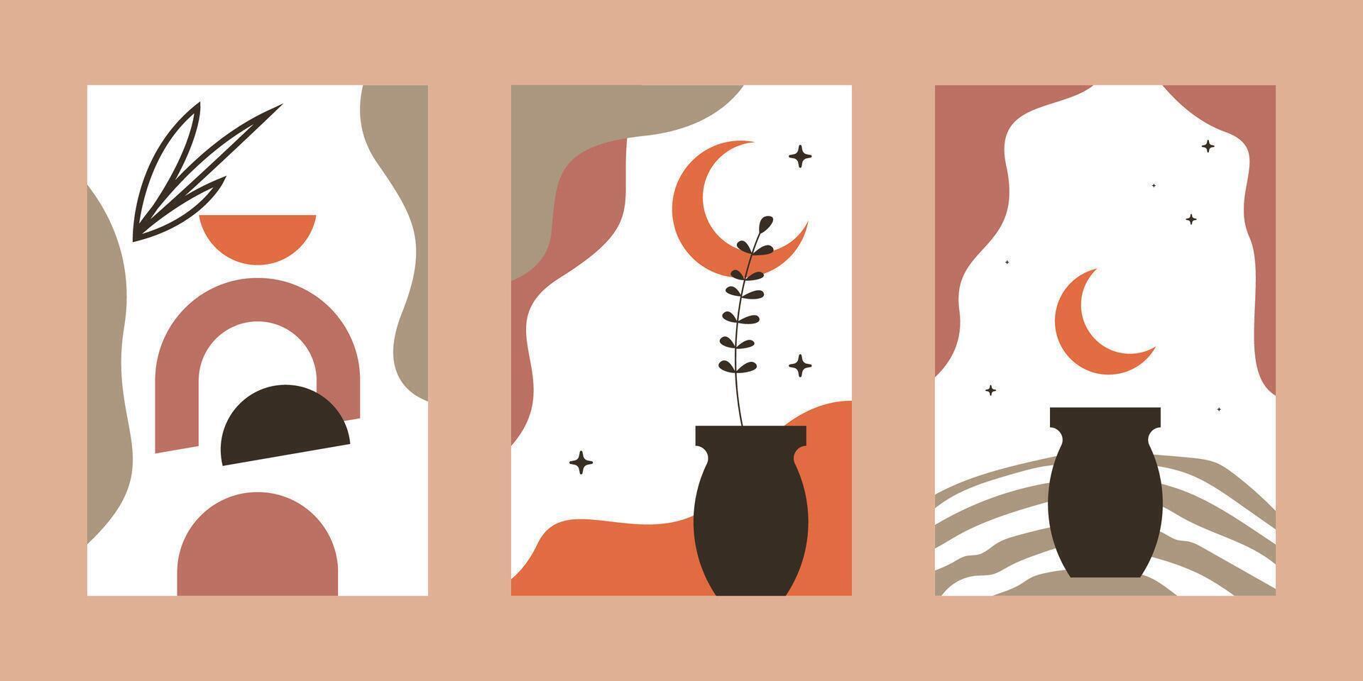 Minimalist Boho Wall Art Background Illustration vector
