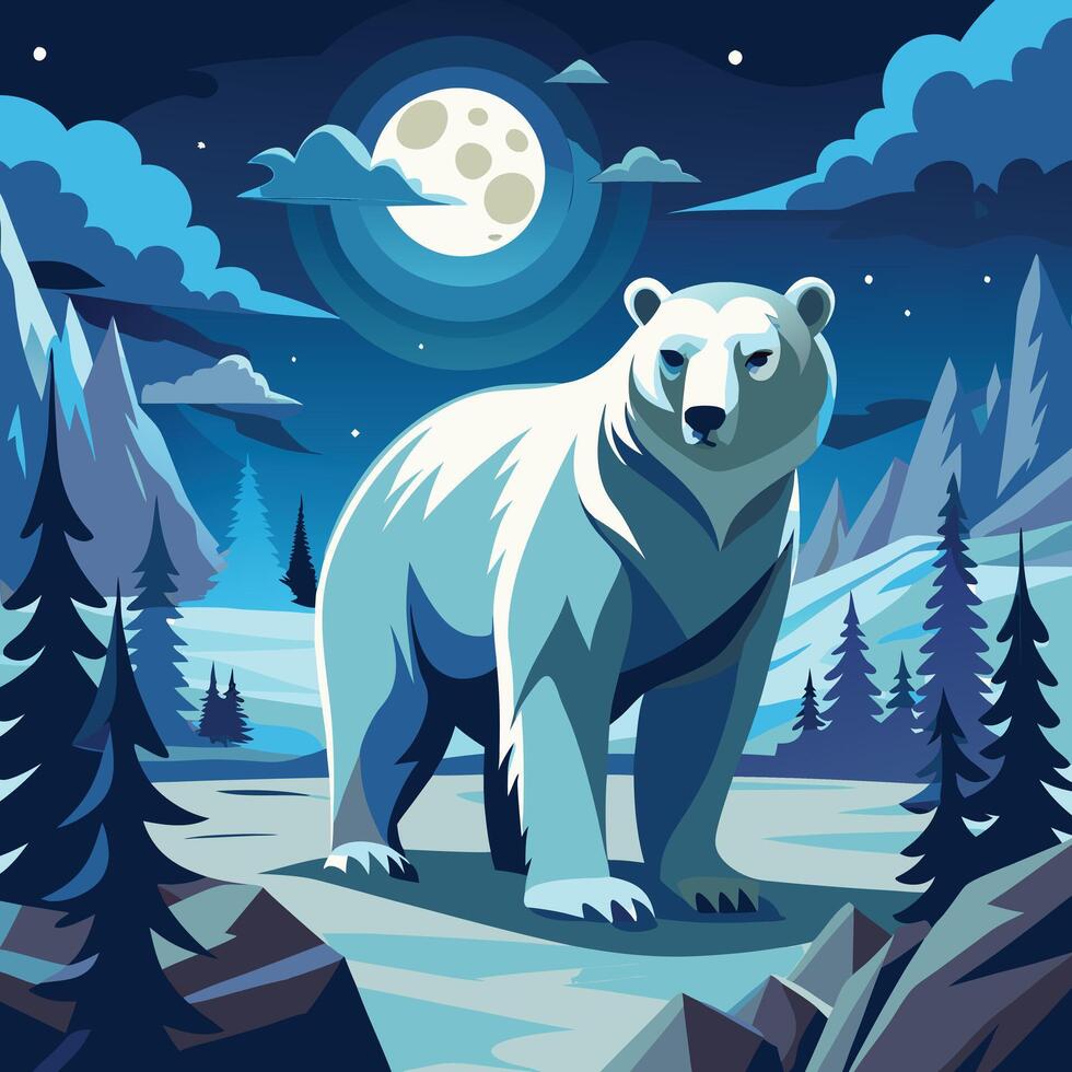 polar bear with snowy forest illustration vector