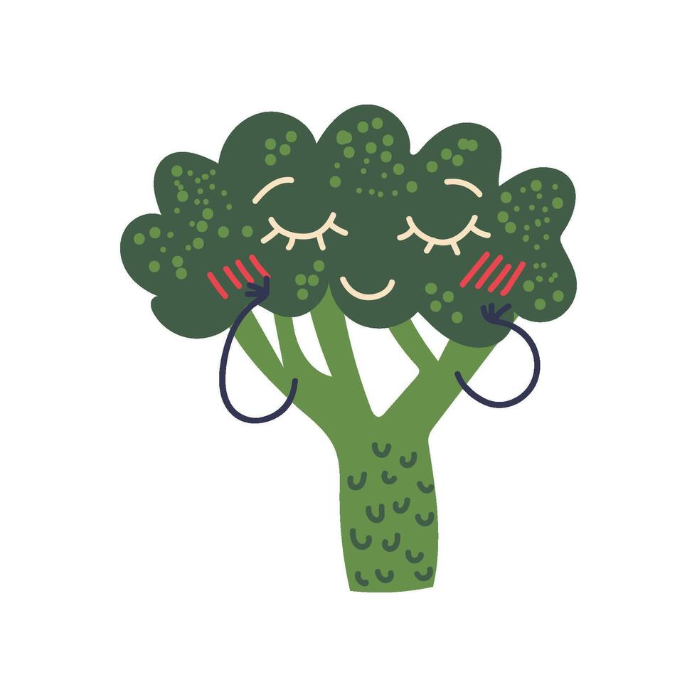 Cute Broccoli with Smiling Face, Adorable Funny Vegetable Cartoon Character Illustration vector