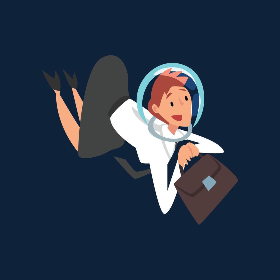Businesswoman in Astronaut Helmet Flying in Outer Space, Business Development Strategy, Leadership Illustration vector