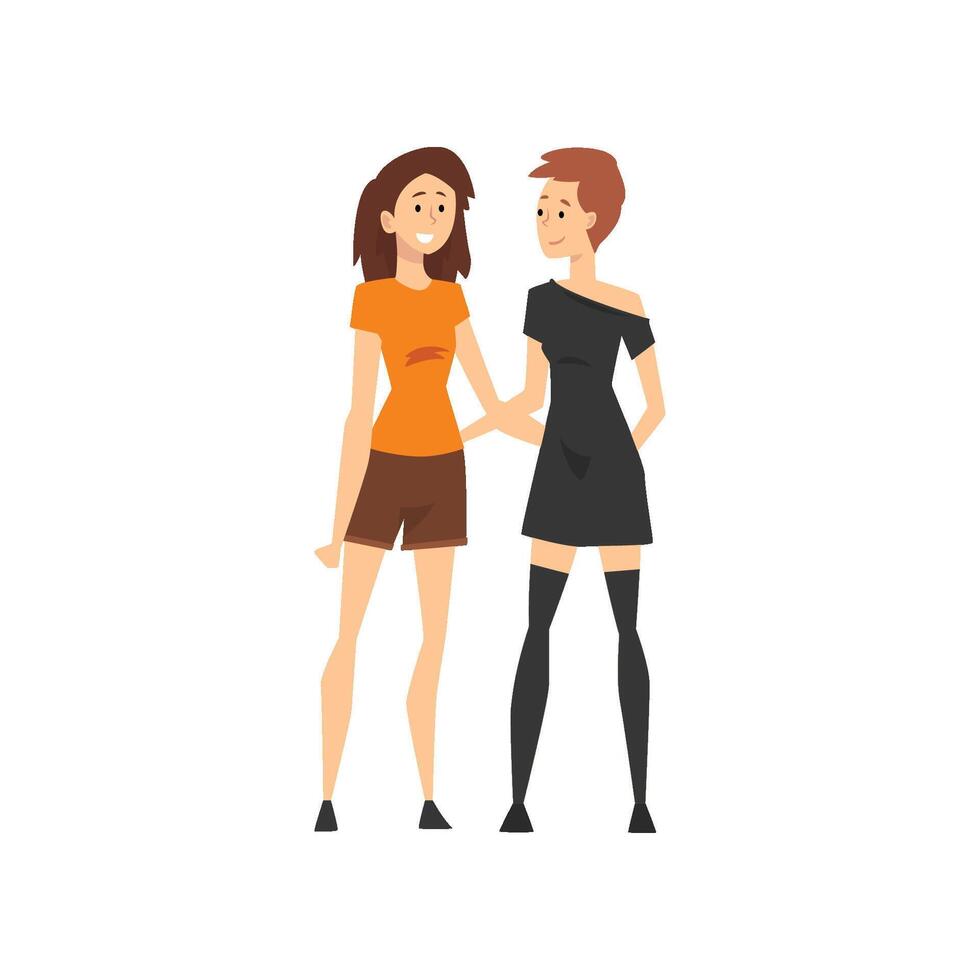 Beautiful Girls Hugging while Standing Together, Two Best Friends, Female Friendship Concept Illustration vector