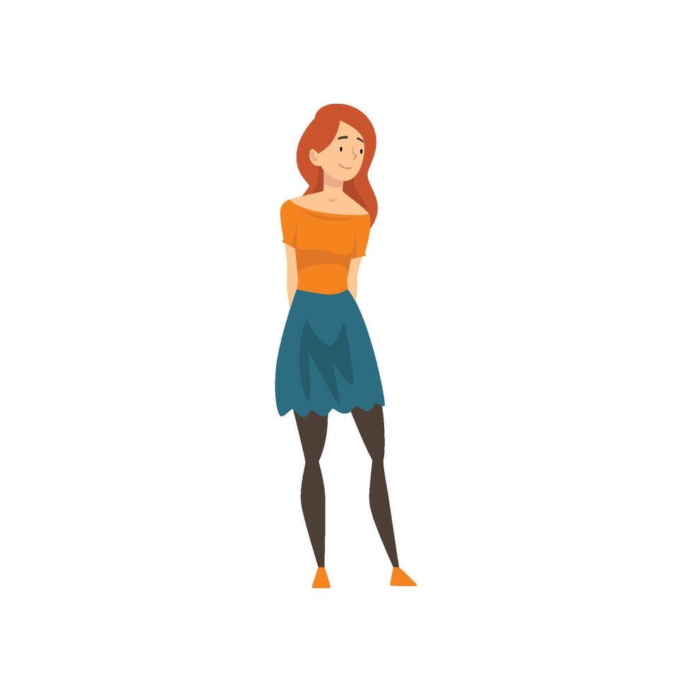 Beautiful Smiling Girl Wearing Casual Fashion Clothing Illustration vector