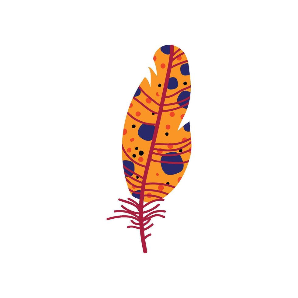 Beautiful Orange Bird Feather with Blue Dots, Decoration Element Illustration vector