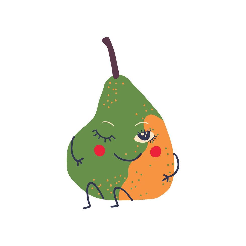 Cute Green and Yellow Pear with Smiling Face, Sweet Adorable Funny Fruit Cartoon Character Illustration vector