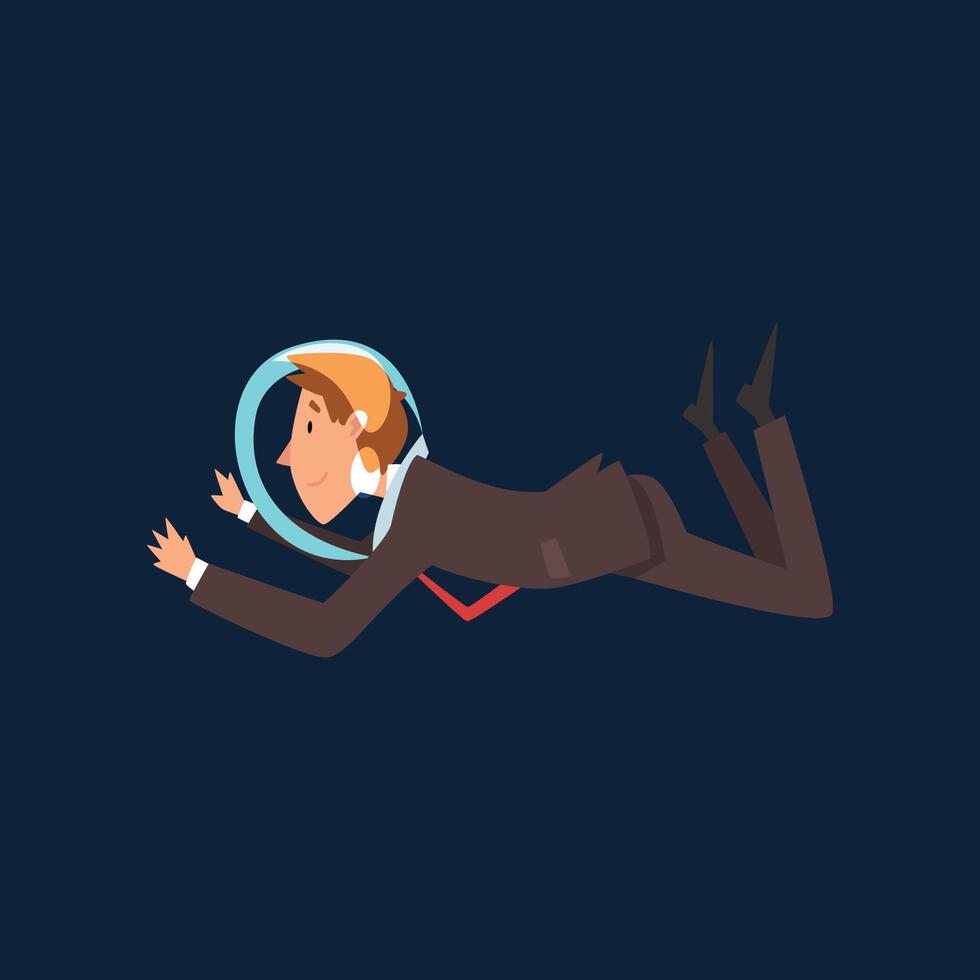 Businessman in Brown Suit and Astronaut Helmet Flying in Outer Space, Business Development Strategy, Leadership Illustration vector