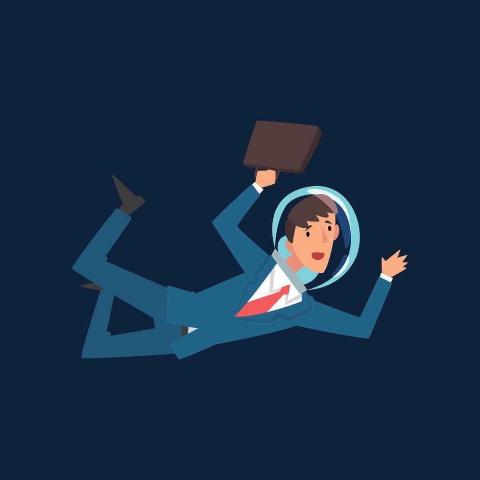 Businessman in Suit and Astronaut Helmet Flying in Outer Space, Business Development Strategy, Leadership Illustration vector