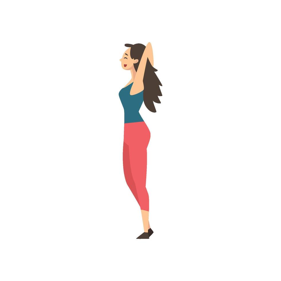 Beautiful Smiling Girl Standing with Her Hands Behind Her Head Illustration vector