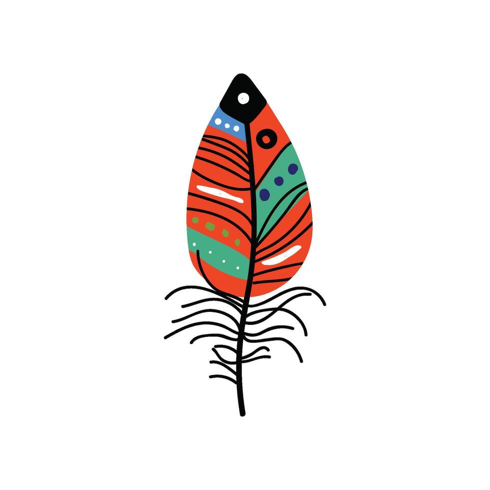 Bright Bird Feather with Colorful Patterns, Beautiful Decoration Element Illustration vector