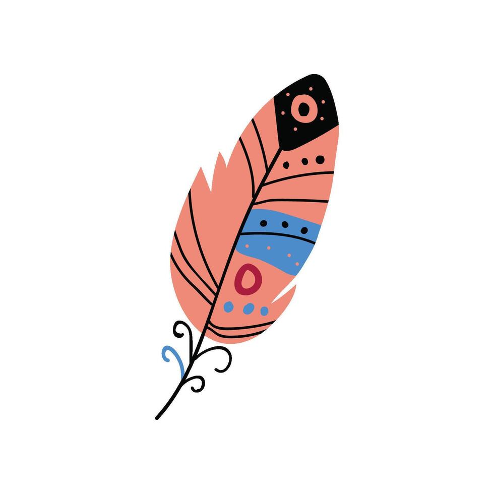 Colored Bright Bird Feather, Beautiful Decoration Element Illustration vector