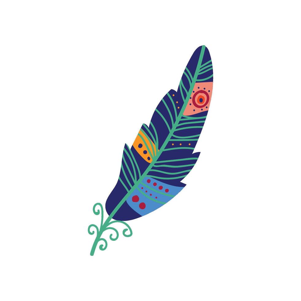 Colored Bright Bird Feather Painted in Blue Colors, Decoration Element Illustration vector