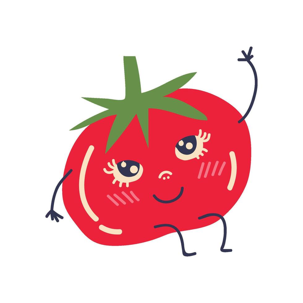 Cute Ripe Tomato with Smiling Face, Adorable Funny Vegetable Cartoon Character Illustration vector