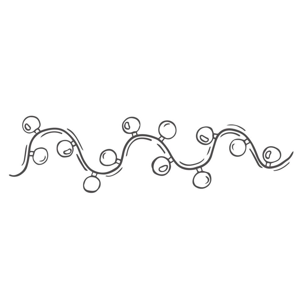 Christmas tree garland. Sketch. Decorative ornament made of elongated bulbs. illustration. Outline on isolated background. Doodle style. Coloring for children. Christmas decoration. vector
