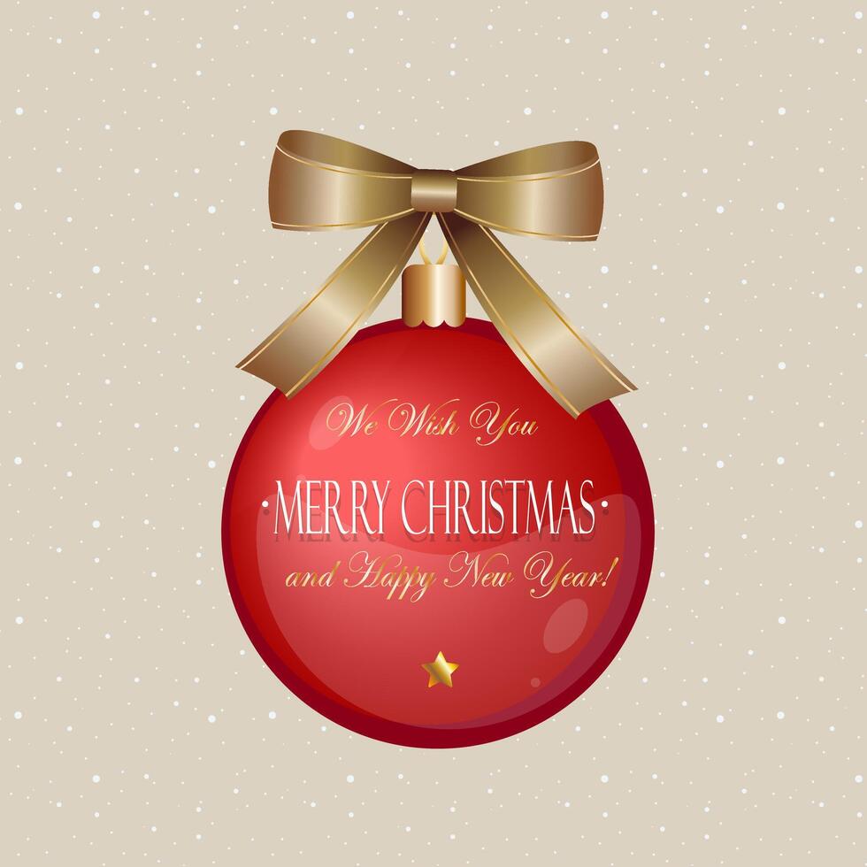 christmas golden ball with red bow ribbon snow background. Great decorative element for your Christmas and New year posters, banners and greeting cards. vector