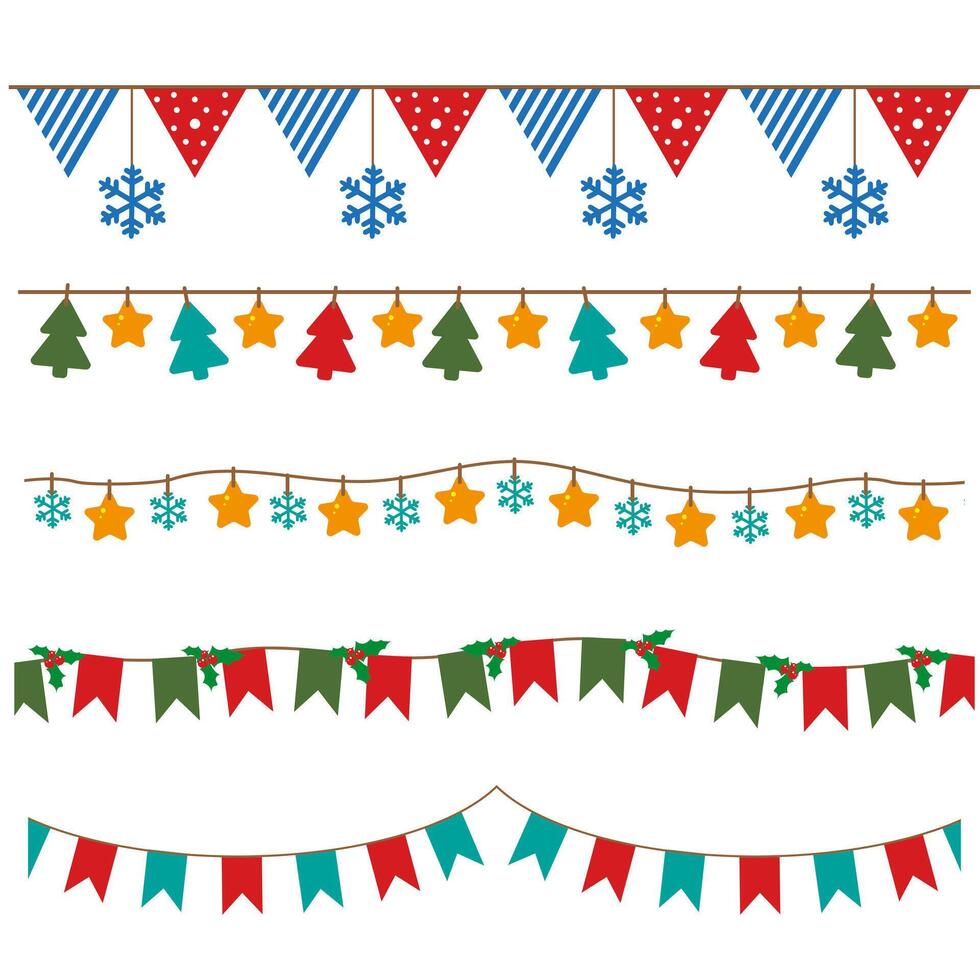 Horizontal flags pattern or garland set for Christmas of New Year design vector