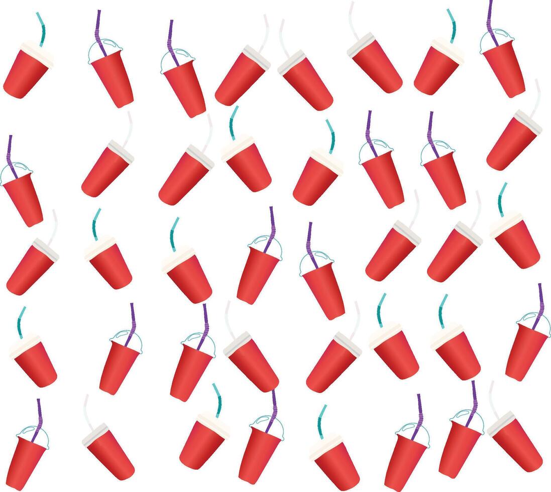 A pattern of red cups with straws and straws vector