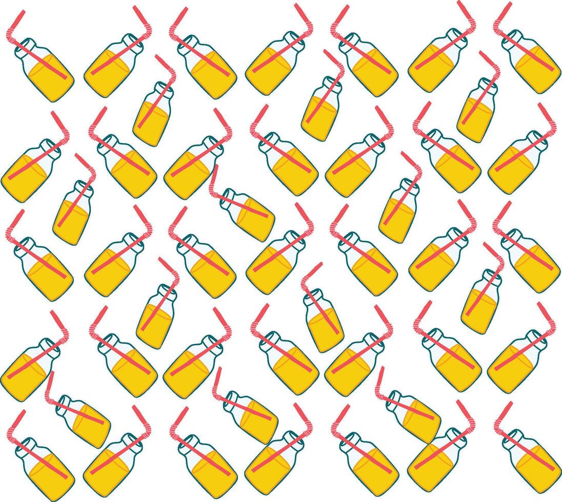 A pattern of orange juice bottles and straws vector