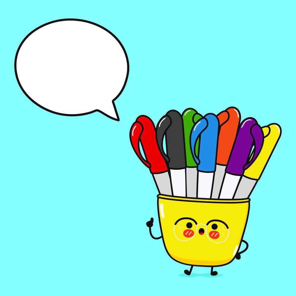 Multi-colored pens with speech bubble vector