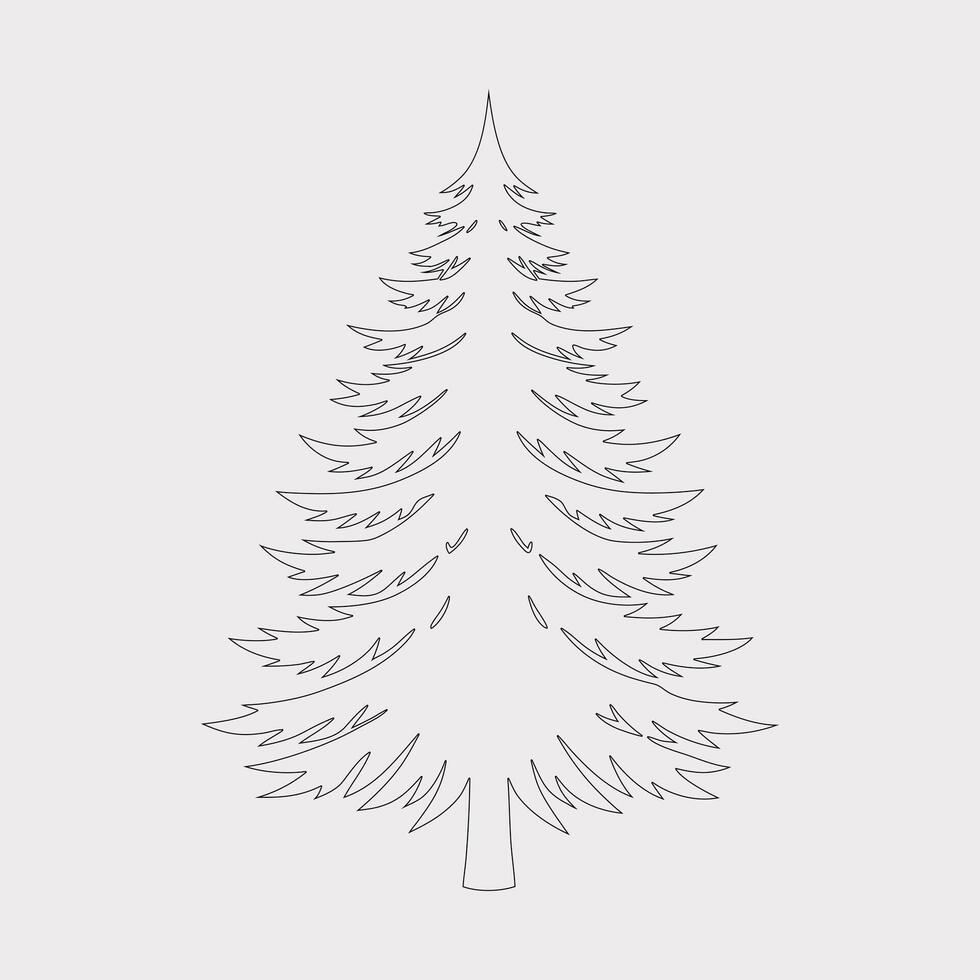 Evergreen Fir Tree Sketch - Modern Line Art for Holiday and Nature Themes vector