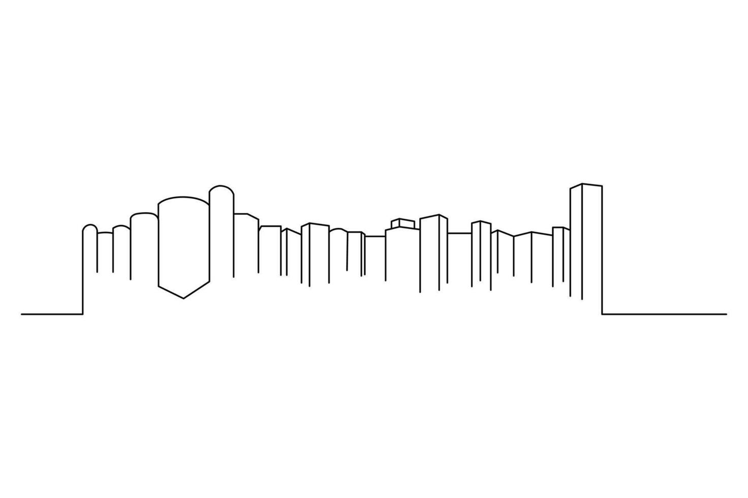 Modern Cityscape Continuous One Line Art Drawing Minimalist Urban Design vector