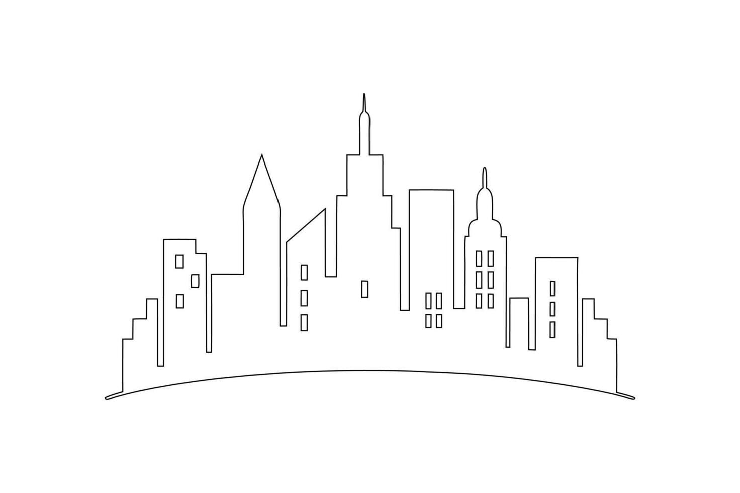Modern Cityscape Continuous One Line art Minimalist Urban Skyline Illustration vector