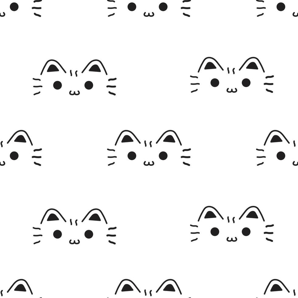 Seamless pattern with simple outline cat faces vector