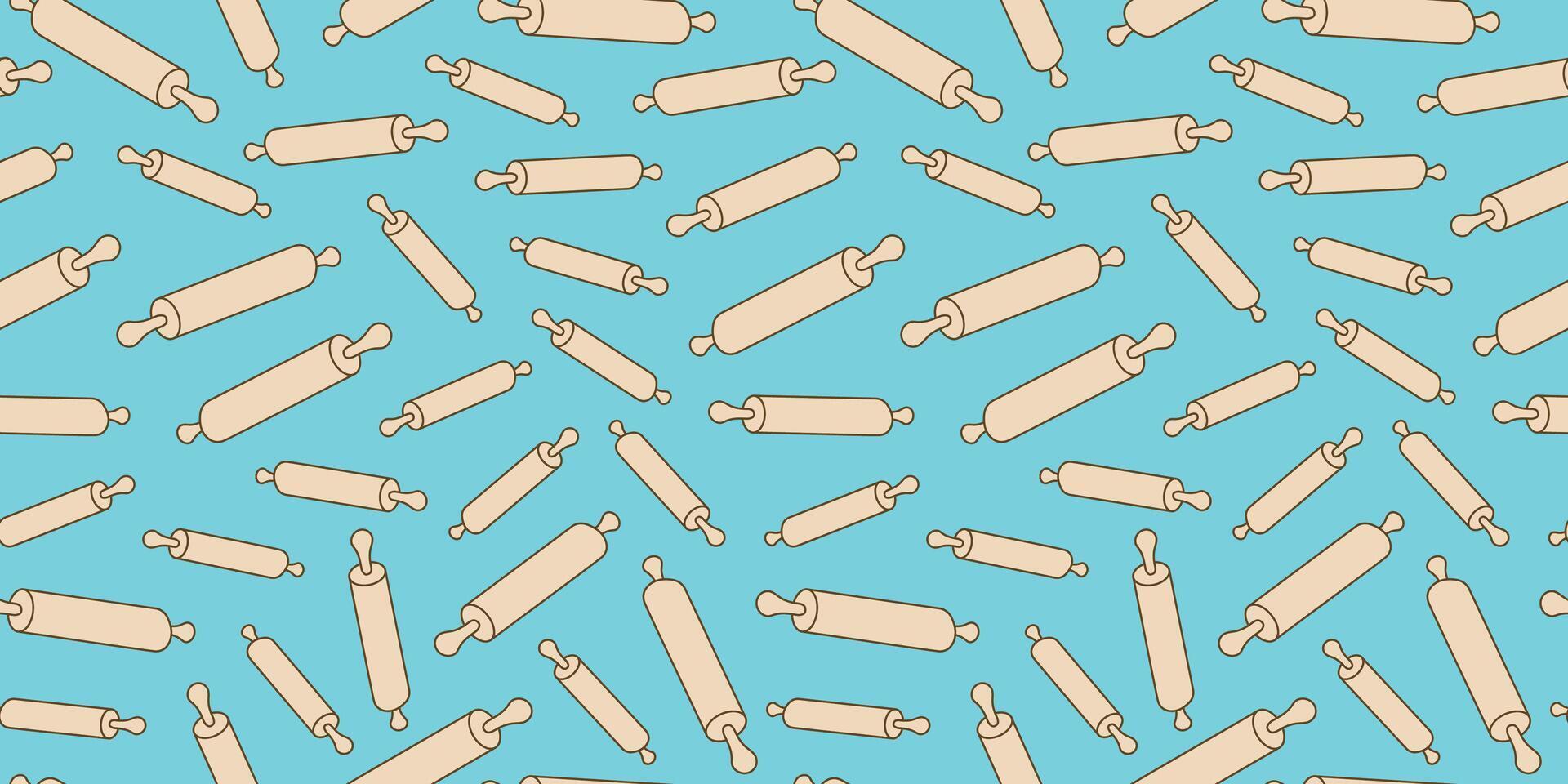 Rolling pin for dough. Seamless pattern. Cooking, homemade baking. Hand drawn, doodle. Repeating background. vector