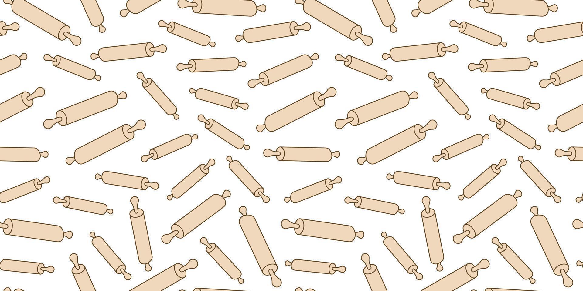 Rolling pin for dough, cooking, homemade baking. Seamless pattern. Hand drawn, doodle. Repeating background. vector