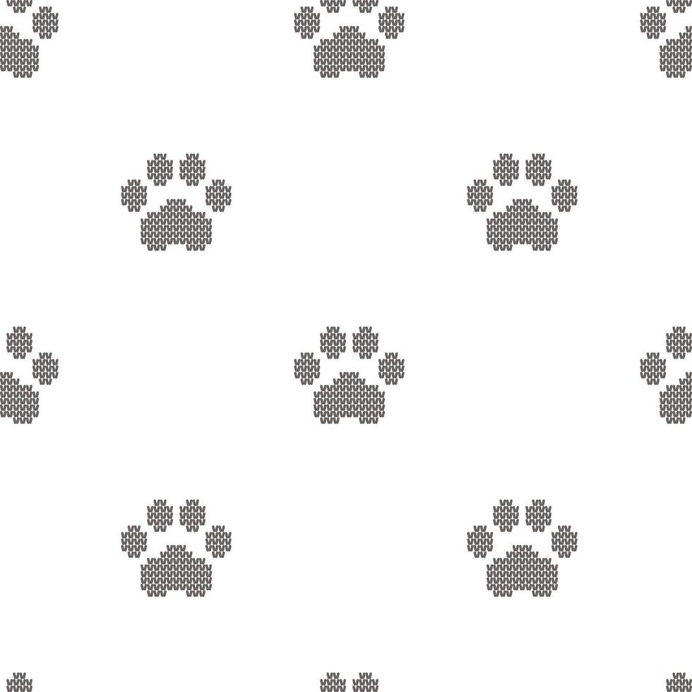 Cute Minimalistic Knitted Effect Seamless Pattern Of Grey Animal Footprints On White Background. Cat Dog Paw. illustration vector