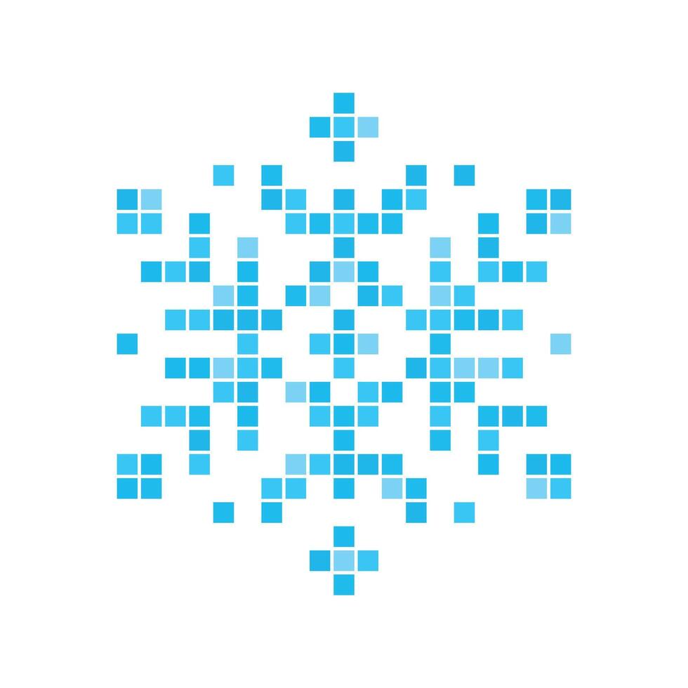 Simple Pixel 6 Pointed Snowflake Icon Isolated On White Background. Disco Ball 8 bit Effect. Flat Style. Illustration vector