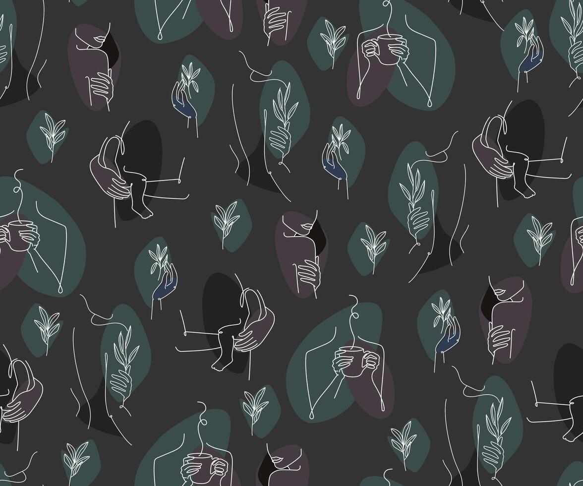 Background with feminine elements drawn in line art style. vector