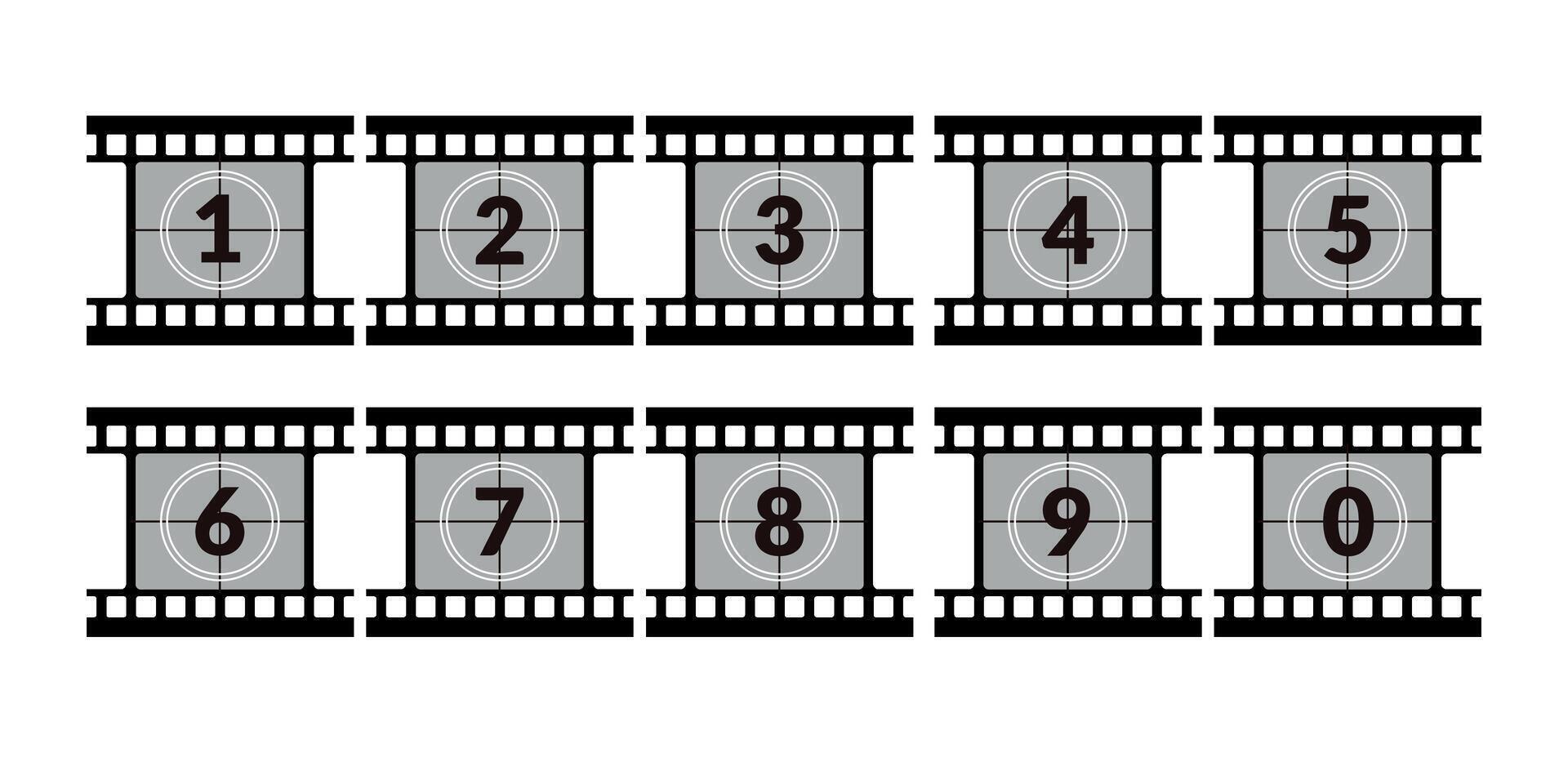 Retro filmstrip countdown cinema set vector