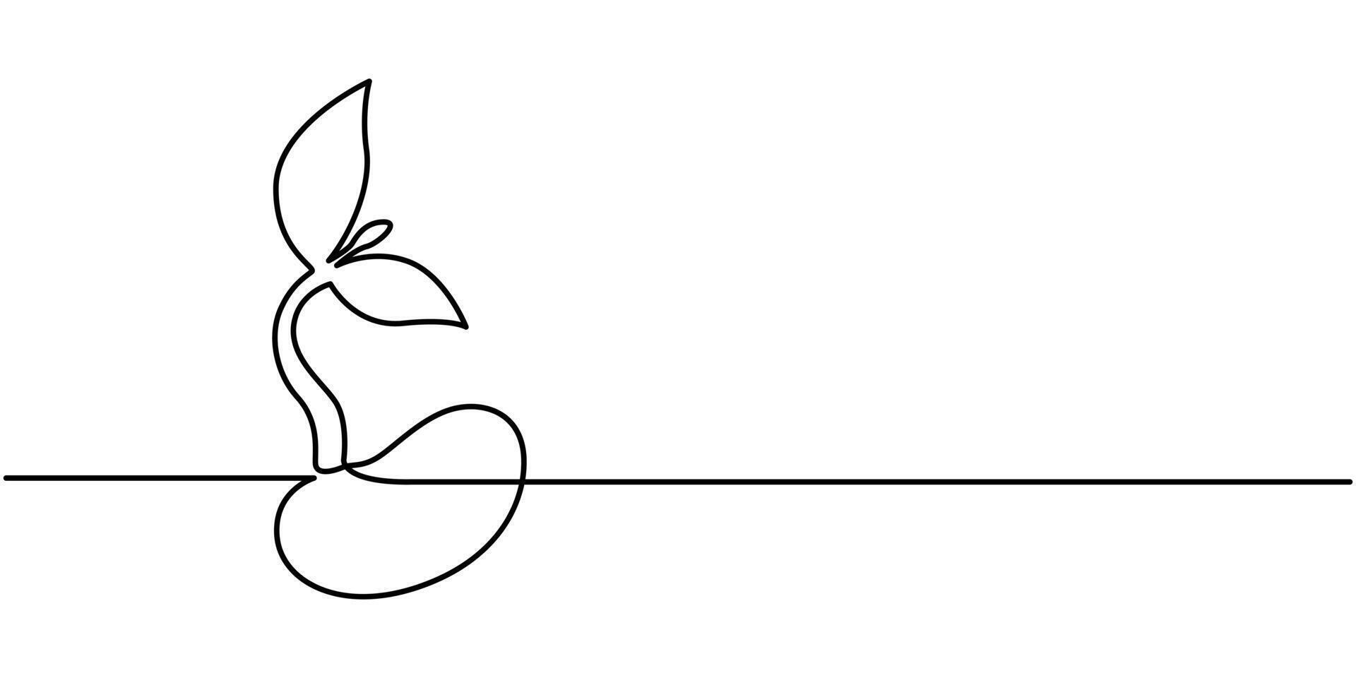 Single continuous line art illustration sprout growth vector