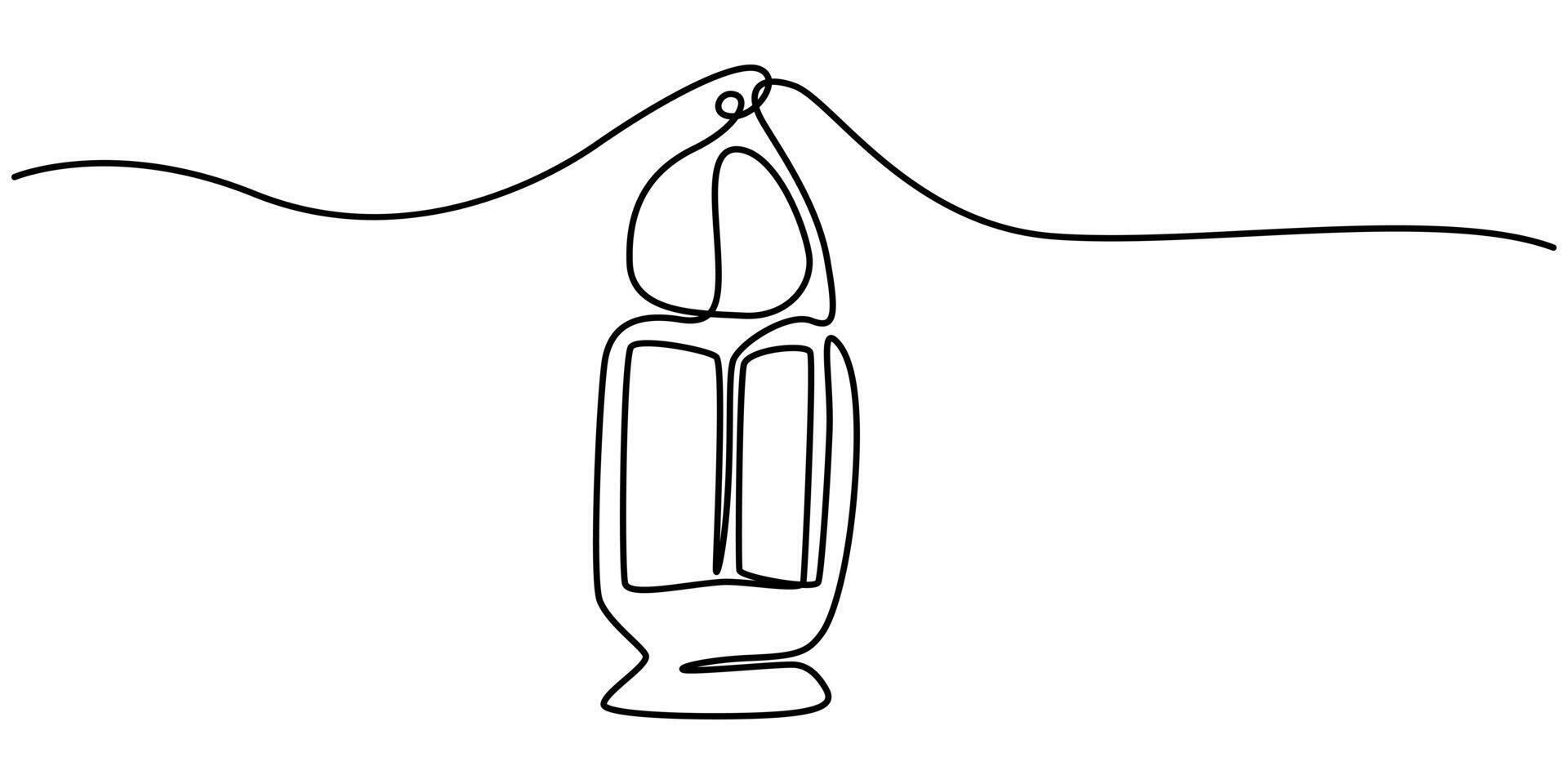 Candlestick lantern with candle continuous one line art drawing vector
