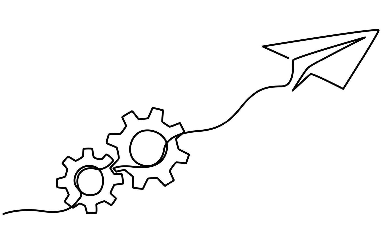 Gears with paper airplane one continuous editable line vector