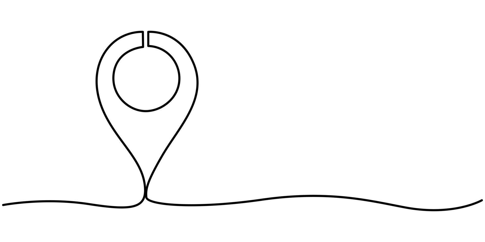 Single line is creating a location pin over a wavy road illustration vector