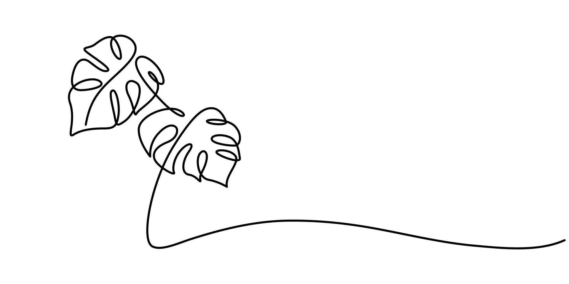 Leaf of plant monstera one line drawing abstract illustration vector
