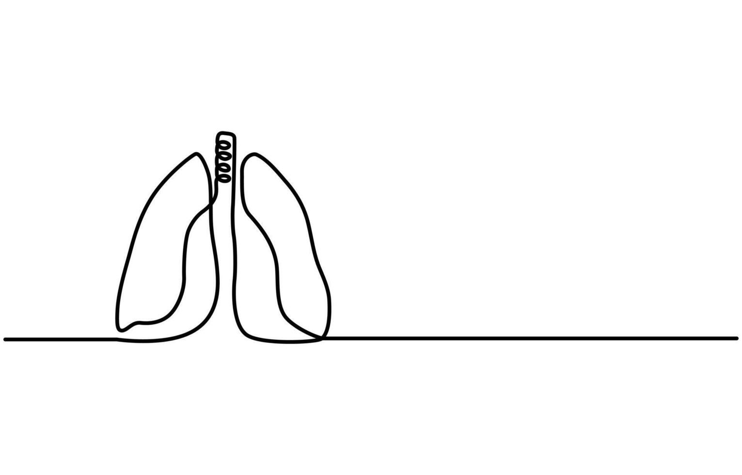 Continuous one line drawing of human lungs One line of anatomical vector