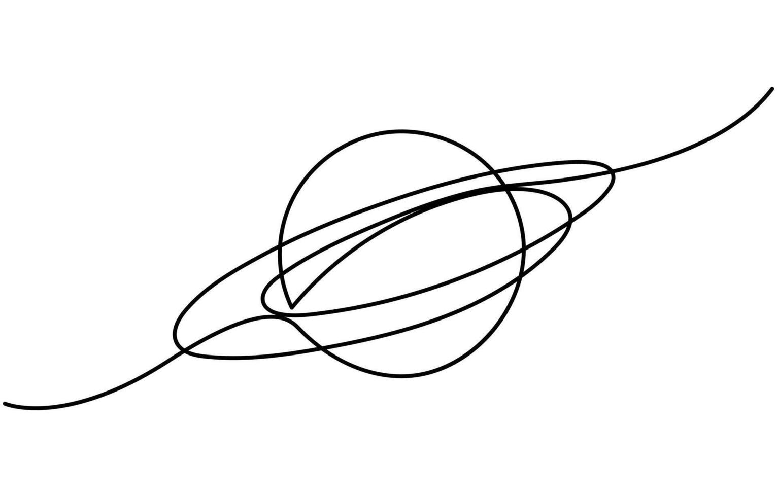 One continuous line drawing of planet Saturn planet in one line drawing vector