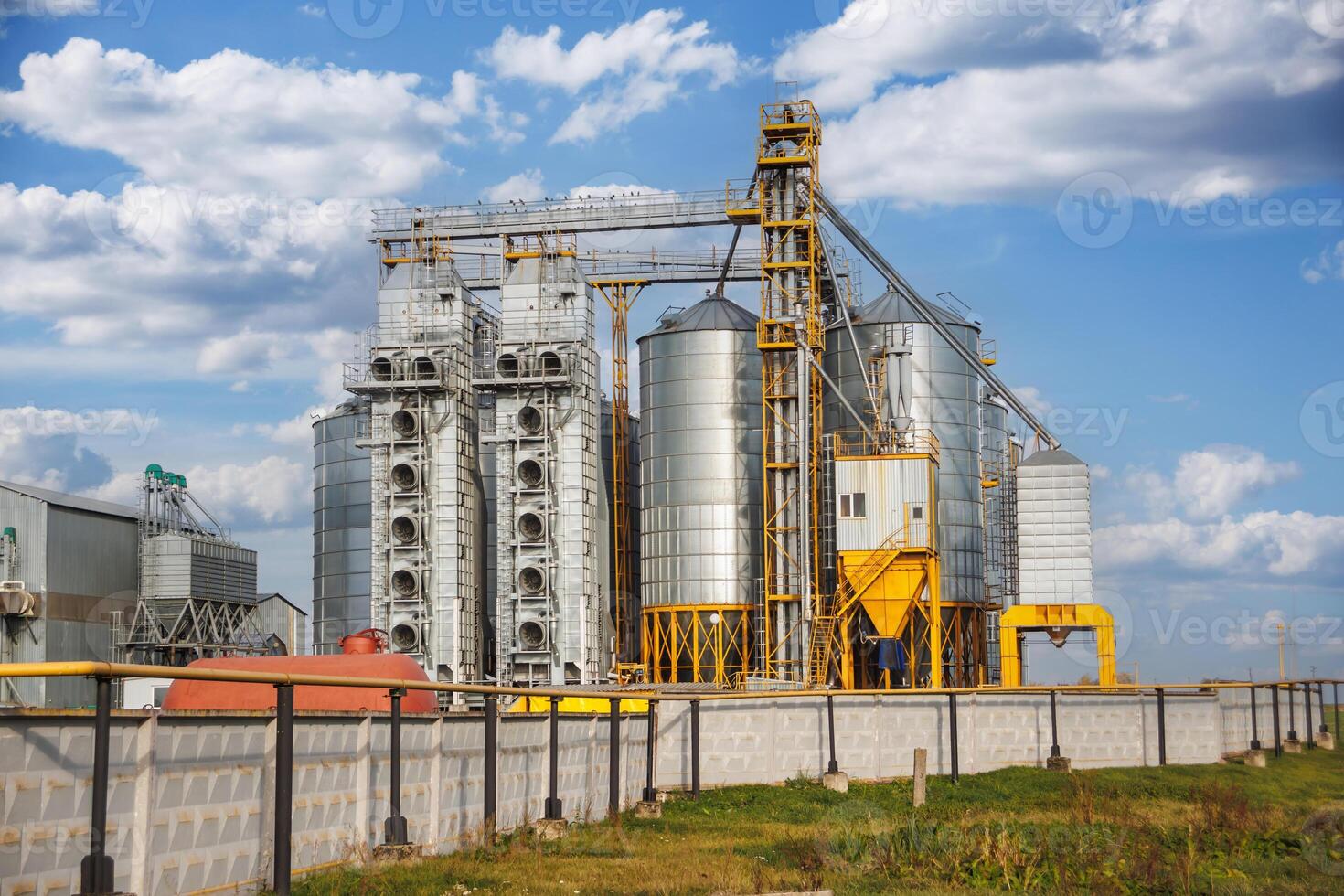 agro-processing and manufacturing plant for processing and silver silos for drying cleaning and storage of agricultural products, flour, cereals and grain. Granary elevator photo
