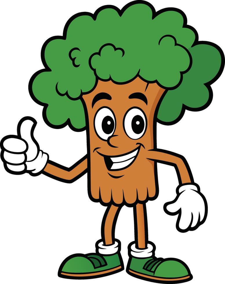 A cartoon broccoli character giving a thumbs up vector