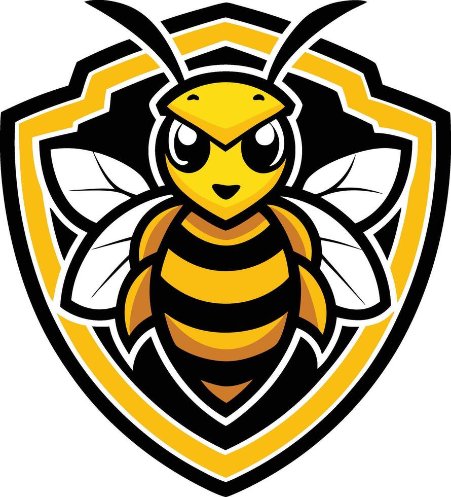 A cartoon bee mascot on a shield vector