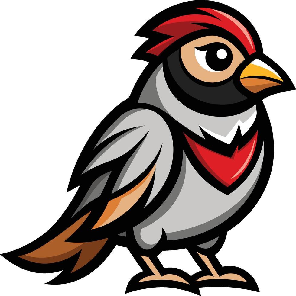 A cartoon bird with red and gray feathers vector