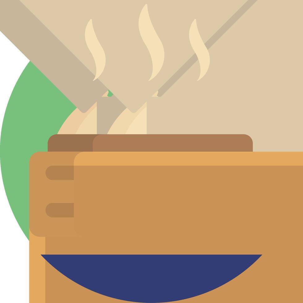 A brown box with a blue lid and a steam coming out of it vector