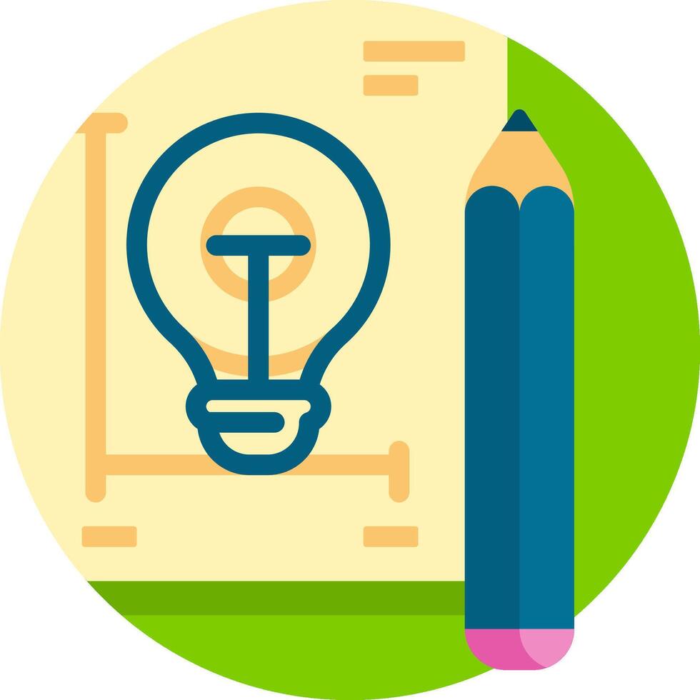 A pencil and a light bulb are on a paper with a blue background vector