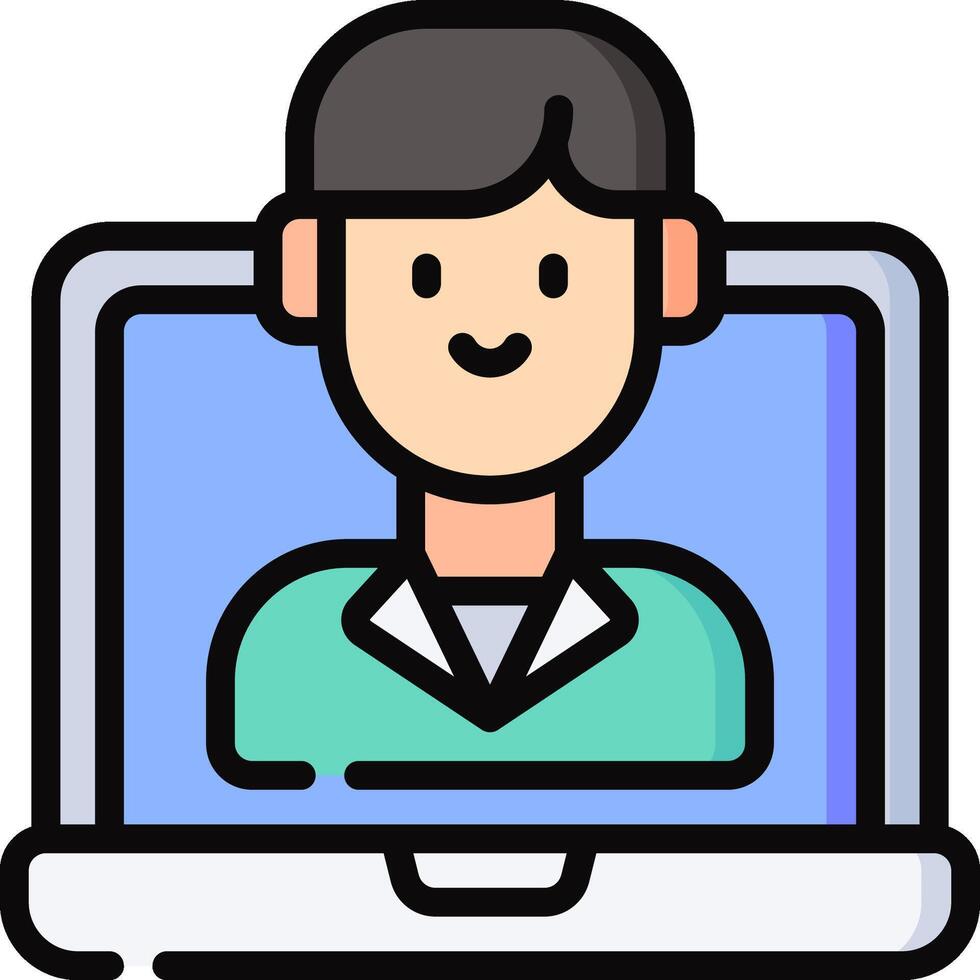 A man is sitting in front of a laptop screen vector