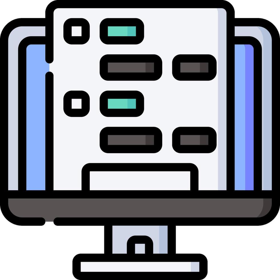 A computer monitor with a list of items on it vector