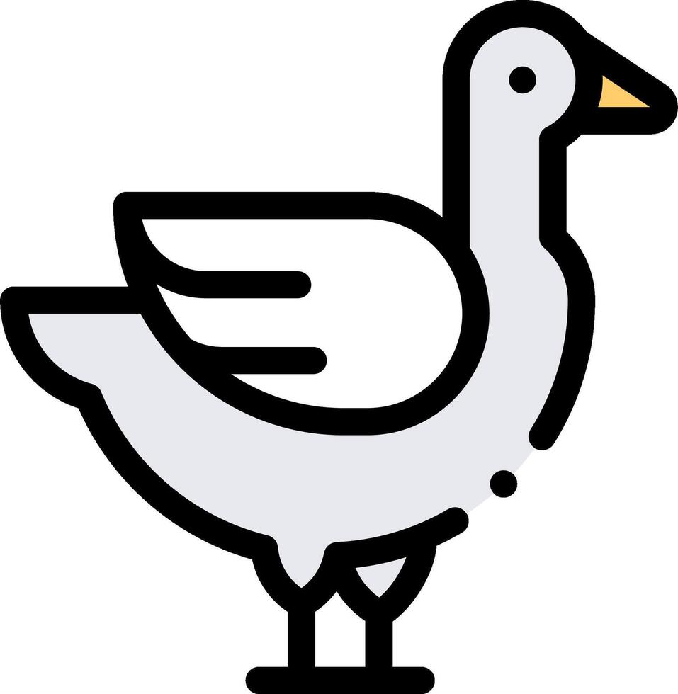 A white goose with a black beak and yellow feet vector